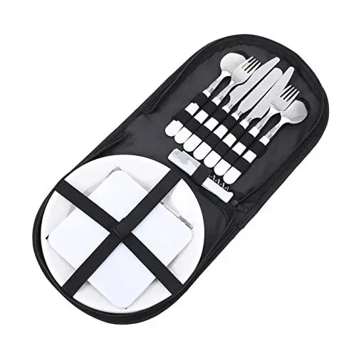 Produktbild: YARNOW 2 Sätze Campingbesteck Reiseutensilien tragbares Geschirr Grillset Campingzubehör Outdoor-Picknickbesteck Multifunktion Suite Platte reisen Rostfreier Stahl