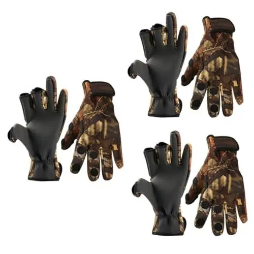 Produktbild: YARNOW 3 Paare Anglerhandschuhe mit Tarnmuster Angelhandschuh Fahrradhandschuhe Outdoor-Handschuhe Winddichte Handschuhe für Outdoor Thermohandschuhe Camouflage