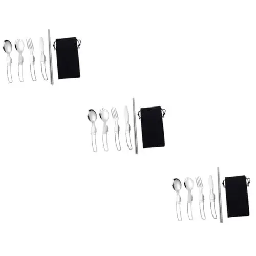 Produktbild: YARNOW 3 Sets Klappgeschirr Für Den Außenbereich Campinggeschirr Campingbedarf Camping Multifunktionsgeschirr Reiseutensilien Servierlöffel Besteck Campingbesteck Edelstahl