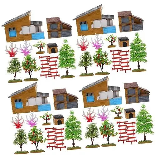 Produktbild: YARNOW 4 Sätze Bauernhof-Baum-Spielzeug Mini-Bauernhof-spielset Puppenhaus Bauernhof Figuren Mini-baumfiguren Miniatur-puppenhaus-bausatz Zaun Farm Figur Märchengarten PVC Kind Puzzle