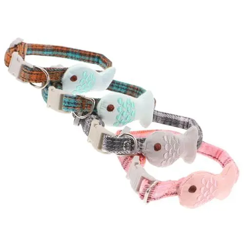 Produktbild: YARNOW Mix Color Haustier Katzenhalsband Set 4-TLG Fischform Gitter Halskette Halsband Verstellbares Haustierhalsband Zubehör