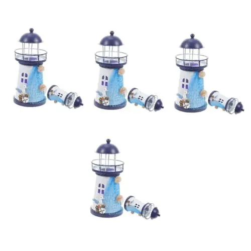 Produktbild: YARNOW 4 Stück solarbetrieben Leuchtturm Leuchtfeuer LED-Dekor Schreibtischlampe Laterne mediterraner Stil natisches Meeresmodell Jahrgang Turmlicht Schnickschnack rotieren Skulptur