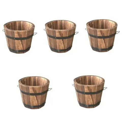 Produktbild: YARNOW 5St Gartentopf im Retro-Stil außerhalb Pflanzgefäße runden Whiskyfass Kaktuspflanzer bürodeko büro Dekoration Blumenvase Pflanzentöpfe drinnen Blumentopf rundes Holzfass Hölzern