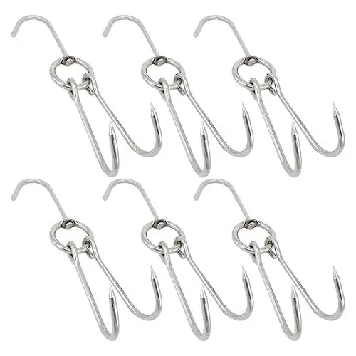 Produktbild: YARNOW 6 Stück Braten Fleisch Haken Edelstahl Doppelhaken für Schinken Fleischverarbeitung Metzger Haken Hängen Trocknen Grill Grill Kochen Raucher Haken Werkzeug (3. 5 cm