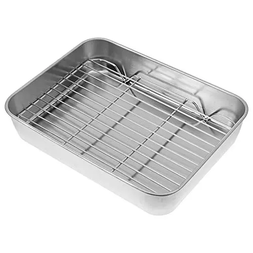 Produktbild: YARNOW Backblech mit Abkühlgitter Edelstahl Rechteckige Backform Auflaufform Bratenform Ofenblech Kuchenblech Ofenschale Auskühlgitter Kuchengitter für Küche Ofen Backen Kühlung