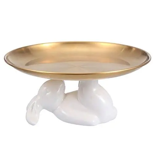 Produktbild: YARNOW Gold Schmuckschale 8 Zoll Edelstahl Obstschale Hase Figur Tortenplatte Kuchenständer Metall Serviertablett Schminktisch Tablett Schmuck Organizer für Ostern Deko Wohnzimmer Tischdeko