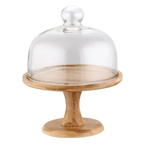 Produktbild: YARNOW Hochzeitstortenständer Holz Teller mit Deckel Glas: Tortenplatte Kuchen Torten K?se Wurst Tablett Rund Transparent Lebensmittel Aufbewahrung für Kühlschrank Küche