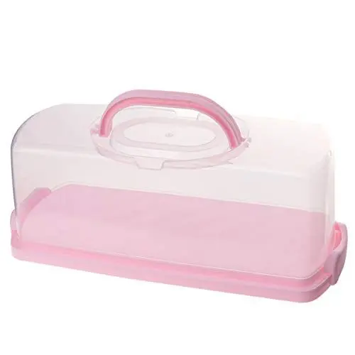 Produktbild: YARNOW Kuchen Transportbox Rechteckige Kuchenbox Kuchenbehälter aus Kunststoff mit Deckel und Griff Party Butler Kuchenträgerfür Cupcake Gebäck Brötchen Dessert Pink