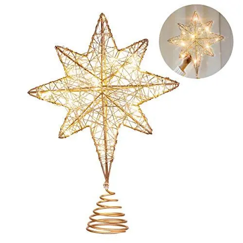 Produktbild: YARNOW Weihnachtsstern Baumkrone Beleuchtet Glitzer Weihnachten Bethlehem Stern Baumkrone Führte Roségold Stern Baumkrone für Weihnachtsferien Baumschmuck 1St