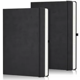 Produktbild: Yarotm A4 Notizbuch Leder - 2 Stück Collegeblock A4 Kariert 21.6x28cm - 100 Blatt Notizblock Notebooks A4 Leder PU -100GSM Kariert 5mm Notizbücher - Notizheft Tagebuch für Schule, Schwarz