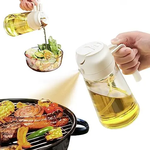 Produktbild: YARRAMATE 2 in 1 Ölsprüher für speiseöl, 470ml Öl Sprühflasche lebensmittelecht, Ölspray zum Kochen, Hochwertiger Öl Zerstäuber, Ölsprühgerät für Heißluftfritteuse (Cremefarben)