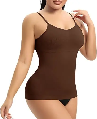Produktbild: YARRCO Damen Shape Unterhemd Bauchweg Hemdchen Shapewear Trägertop Spaghettiträger Shaping BH Hemd Formendes Top Body Shaper Nahtloses Figurformendes Tanktop (Braun, S)