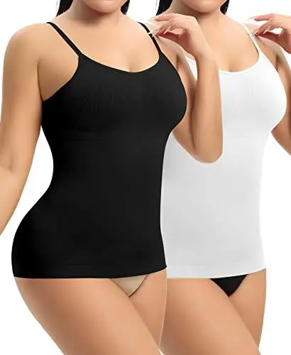 Produktbild: YARRCO Damen Shape Unterhemd Bauchweg Hemdchen Shapewear Trägertop Spaghettiträger Shaping BH Hemd Formendes Top Body Shaper Nahtloses Figurformendes Tanktop (Schwarz+weiß, 3XL)