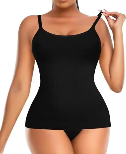 Produktbild: YARRCO Damen Shape Unterhemd Bauchweg Tanktop Shapewear Trägertop Shaping BH Hemd Formendes Top Hemdchen Body Shaper Nahtloses Figurformendes Tanktop (Schwarz+Ohne BH-Pads, 2XL)