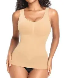 Produktbild: YARRCO Shape Unterhemd Damen Formende Tank Top Bauchweg Shapewear Sport Tanktop Figurformendes Trägertop Body Shaper Hemdchen Nahlos Camisole Shaping Hemd (Beige-Weite Träger, M)