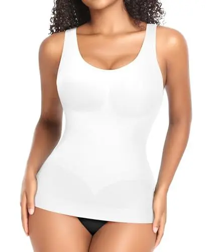 Produktbild: YARRCO Shape Unterhemd Damen Formende Tank Top Bauchweg Shapewear Sport Tanktop Figurformendes Trägertop Body Shaper Hemdchen Nahlos Camisole Shaping Hemd (Weiß-Weite Träger, 2XL)