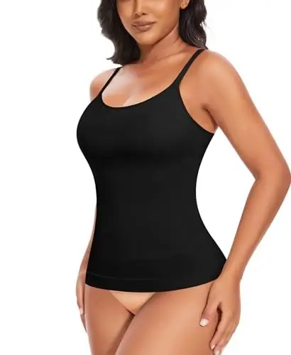 Produktbild: YARRCO Damen Shape Unterhemd Bauchweg Tanktop Shapewear Trägertop Spaghettiträger Shaping BH Hemd Body Shaper (Schwarz, L)