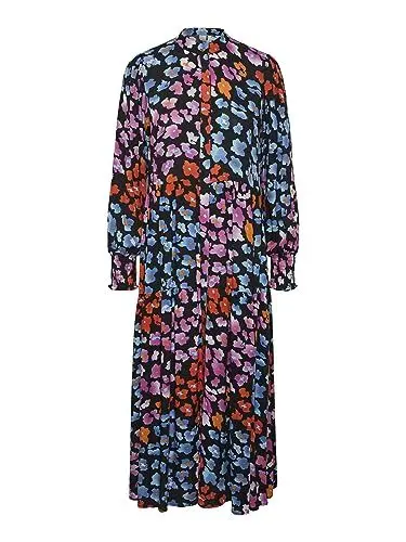 Produktbild: Y.A.S Damen YASALIRA LS Long Shirt Dress S. NOOS Maxikleid, Black/AOP:LIRO Print, Medium