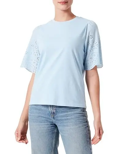 Produktbild: Y.A.S Damen YASLEX SS TOP W. EMB Sleeves S. NOOS Kurzarmbluse, Clear Sky, L
