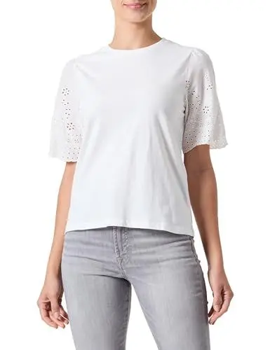 Produktbild: Y.A.S Damen YASLEX SS TOP W. EMB Sleeves S. NOOS Kurzarmbluse, Star White, M