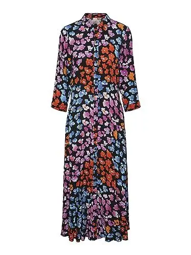 Produktbild: Y.A.S Damen YASSAVANNA Long Shirt Dress S. NOOS Hemdkleid, Black/AOP:LIRO Print, S