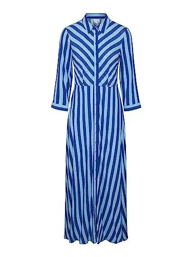 Produktbild: Y.A.S Damen YASSAVANNA Long Shirt Dress S. NOOS Hemdkleid, Surf The Web/Stripes:Alaskan Blue, S