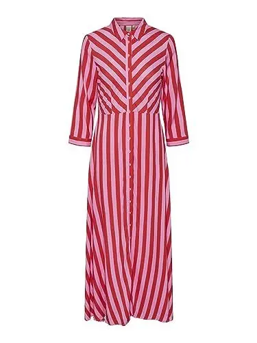 Produktbild: YAS Damen Yassavanna Long Shirt Dress S. Noos Kleid, Cyclamen/Stripes:bittersweet, M EU