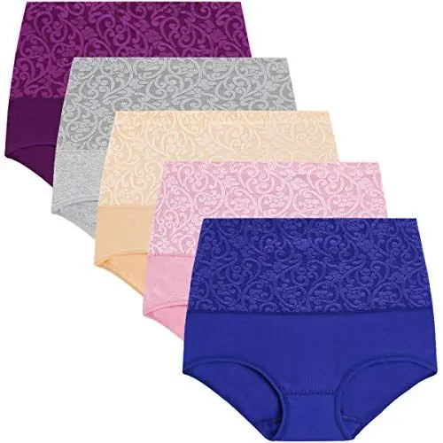 Produktbild: YaShaer Damen Unterhosen Baumwolle Slip Damen High Waist Taillenslip Wochenbett Unterwäsche Kaiserschnitt Unterhose Mehrfarbiges 04- 5er Pack XXL