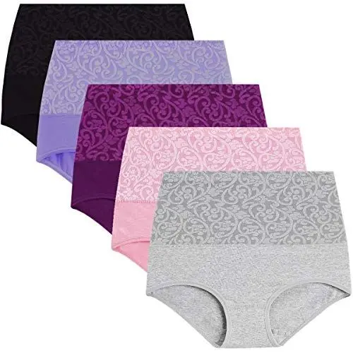 Produktbild: YaShaer Damen Unterhosen Baumwolle Slip Damen High Waist Taillenslip Wochenbett Unterwäsche Kaiserschnitt Unterhose Mehrfarbiges 05- 5er Pack L