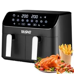 Produktbild: YASHE Dual Zone Heißluftfritteuse, 9L XL Kapazität Doppel-Airfryer mit Digital Control, 8-in-1 Kochvorgaben Touchscreen Heissluftfritteuse, Gesunde Ohne Öl und Fettarmes Kochen Heißluftfriteuse