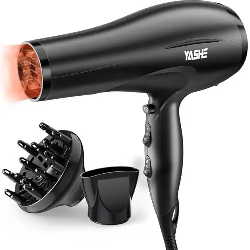 Produktbild: YASHE HD-8009BF Professioneller Haartrockner, 2400W Salon Ionic Föhn mit Diffusor und Düse, Schnelles Trocknen mit 2 Geschwindigkeiten, 3 Hitzeeinstellungen und Kühltaste