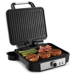 Produktbild: YASHE Kontaktgrill, 4 Scheiben Panini Grill Antihaftbeschichtete Platten, 1800W Toaster Sandwichtoaster mit Temperaturkontrolle, Kontrollleuchte, Öffnet 180 Grad, Abnehmbare Tropfschale, Schwarz
