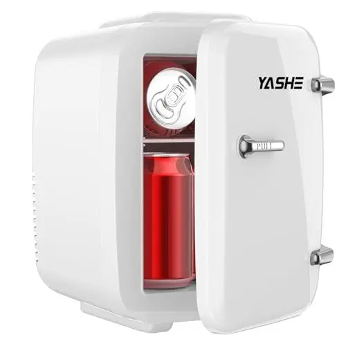Produktbild: YASHE Mini Kühlschrank, 4 Liter Mini-Kühlschränke für Kosmetik, Getränke, 220V AC/ 12V DC Thermoelektrische Kühlung und Erwärmung, Kleiner Kühlschrank für Schlafzimmer, Büro, Wohnheim, Auto (Weiß)