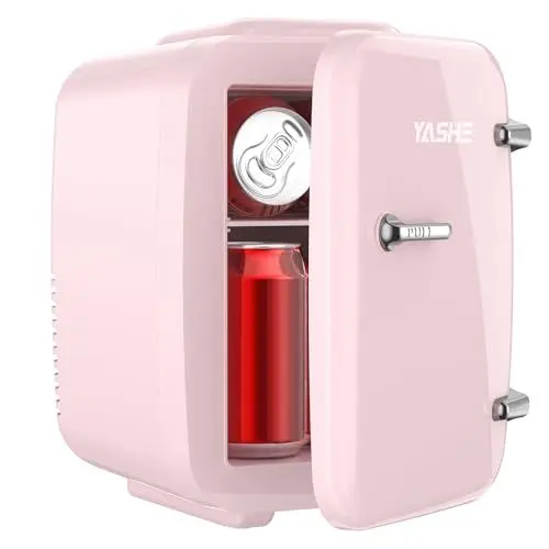 Produktbild: YASHE Mini Kühlschrank, 4 Liter Mini-Kühlschränke für Kosmetik, Getränke, 220V AC/ 12V DC Thermoelektrische Kühlung und Erwärmung, Kleiner Kühlschrank für Schlafzimmer, Büro, Wohnheim, Auto (Rosa)