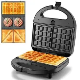 Produktbild: YASHE Multifunktionsgerät 3 in 1,Sandwichmaker,Sandwichtoaster, Kontaktgrill, Waffeleisen,Panini Maschine,Antihaftbeschichtete abnehmbare Platten,750 W,LED-Anzeigen, BPA frei, Schwarz