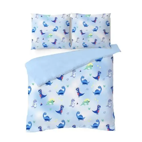 Produktbild: Yasida BettwäSche Dinosaurier Kinder Mikrofaser Blau Duvet Cover Das Muster Ist Niedlicher Cartoon-Dinosaurier FüR Jungen/MäDchen Dino BettwäSche 200x200cm Mit 2 Kopfkissenbezug 80x80cm
