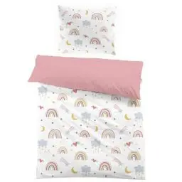 Produktbild: Yasida BettwäSche Regenbogen 135x200 Rosa Kinder Bunte Mikrofaser BettwäSche Mit Regenbogen, Wolken, Sternen, Monden, Herzen FüR MäDchen Einzelbettbezug Set Bettbezug 135x200 Und Kopfkissenbezug 80x80