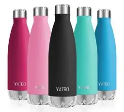 Produktbild: YATBO Thermosflasche, 500 ml, Edelstahl, doppelwandig, wiederverwendbar, BPA-frei, auslaufsicher, Kanister für Sport, Fitnessstudio, Yoga, Kinder, Wandern, Schule, Büro, Schwarz
