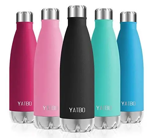 Produktbild: YATBO Thermosflasche, 500 ml, Edelstahl, doppelwandig, wiederverwendbar, BPA-frei, auslaufsicher, Kanister für Sport, Fitnessstudio, Yoga, Kinder, Wandern, Schule, Büro, Schwarz