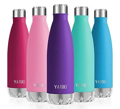 Produktbild: YATBO Thermosflasche, 500 ml, Edelstahl, doppelwandig, wiederverwendbar, BPA-frei, auslaufsicher, Kanister für Sport, Fitnessstudio, Yoga, Kinder, Wandern, Schule, Büro, Violett
