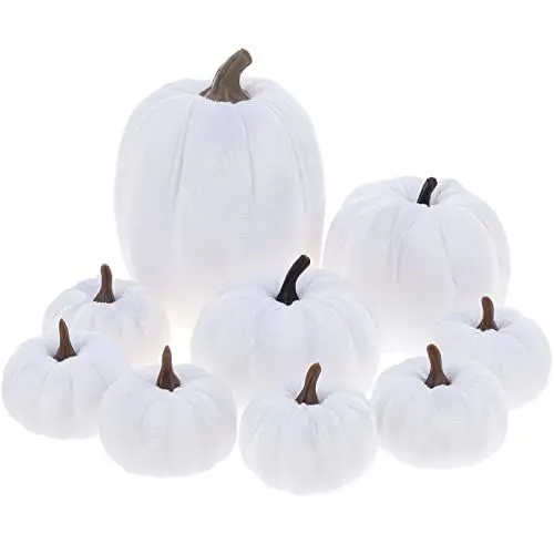 Produktbild: Yatinkim 9 Stück Weiß Faux Samt Kürbisse Halloween Stoff Kürbis Dekoration Handgemachte Fall Mantel Dekor Tisch Herzstück Erntedankfest Herbsternte