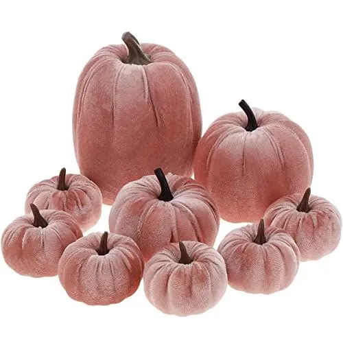 Produktbild: Yatinkim 9stück Rosa Faux Sortierte Samt Kürbisse Künstliche Stoff Kürbis Schaumstoff Fall Hochzeit Halloween Heim Dekor Erntedankfest Bauernhaus