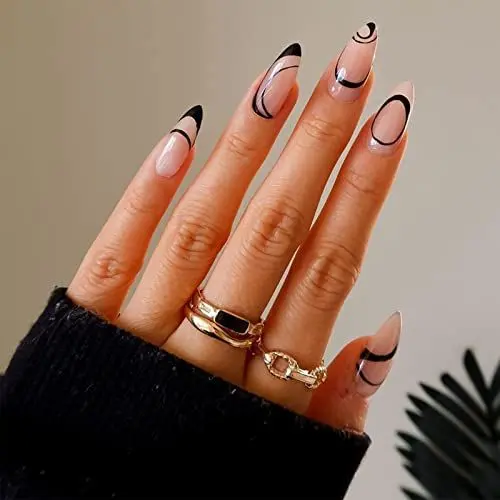 Produktbild: Yatinkim Drücken Auf Den Nägeln Almond Künstliche Nägel Falsche Nagelspitze 24 Stück Mittlere Länge Frauen Full Cover Stick Fingernägel DIY Maniküre