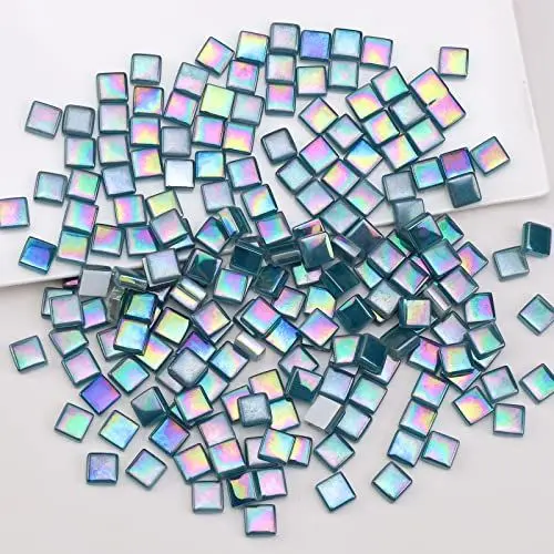 Produktbild: Yatinkim Mosaikfliesen 170g Glassteine Mosaik Steine Bulk Quadrat Kristall Glasstücke DIY Handwerk Deko Heim Handgefertigt Schmuck Blumentöpfe Fotorahmen Cyan