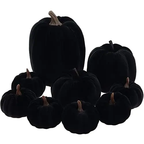 Produktbild: Yatinkim Schwarz Mini Halloween Kürbisse 9 Stück Künstliche Samt Stoff Kürbis Sortierte Fall Mantel Tisch Mittelstück Bauernhaus Küche Erntedankfest