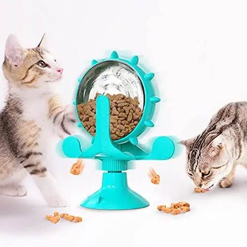 Produktbild: YATOSEEN Windmühle Katzen, Haustier Katze Undichtes Spielzeug, Interaktives Katzenspielzeug, Riesenrad Essensausgabe, 360° Drehbar Vertikal Katzenspielzeug, Starkem Saugnapf