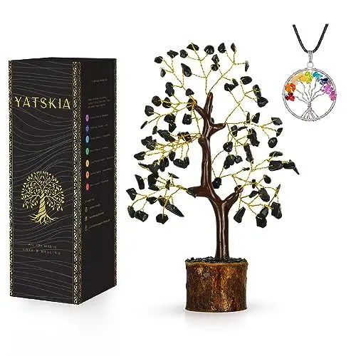 Produktbild: YATSKIA Schwarze Turmalinkristalle - Baum des Lebens - Kristalle und Edelsteine ??- Bürodekor - Kristallset - Chakra -Steine ??- Künstlicher Baum - Zubehör für Wohnkultur - Baum der Lebensgeschenke