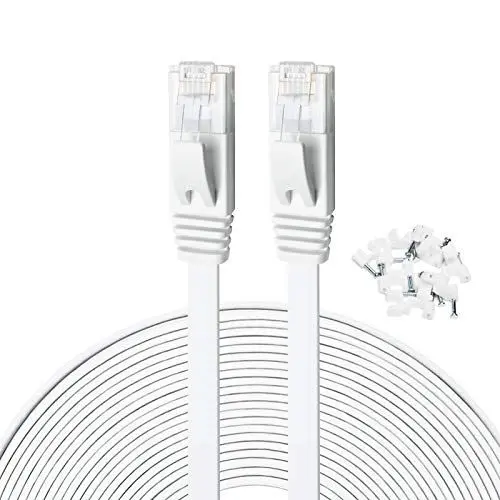 Produktbild: Yauhody LAN Kabel 15 Meter Cat 6 Kabel RJ45-Netzwerkkabel-1000Mbit/s Ethernet Kabel Flach Patchkabel Gigabit Internetkabel 15m für Modem, PS5, Switch, Router, schneller als Cat5/Cat5e (Weiss)