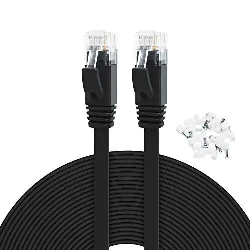 Produktbild: Yauhody Lan Kabel 7.5m, 1000 Mbit/s Cat 6 Netzwerkkabel Flach, Ethernet Kabel Outdoor Gigabit Internet RJ45 Patch Cable für POE, Modem, Router, PC, Switch, TV (mit Kabelclips, Schwarz)