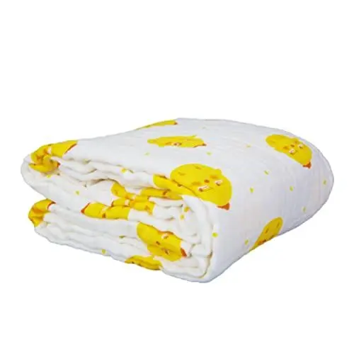 Produktbild: YAVO-EU Baby Badetücher 110 * 110CM Neugeborene Thermo-Musselin Decke 6-lagig Baby Handtuch, Spucktücher für Babys Hochwertige Bio-Baumwolldecke atmungsaktiv flauschig Mehrzweck(Yellow Duckling)